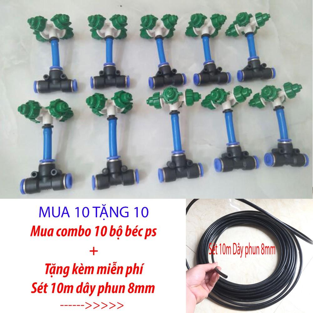 Combo 10 bộ béc phun sương tặng 10m dây 8mm.