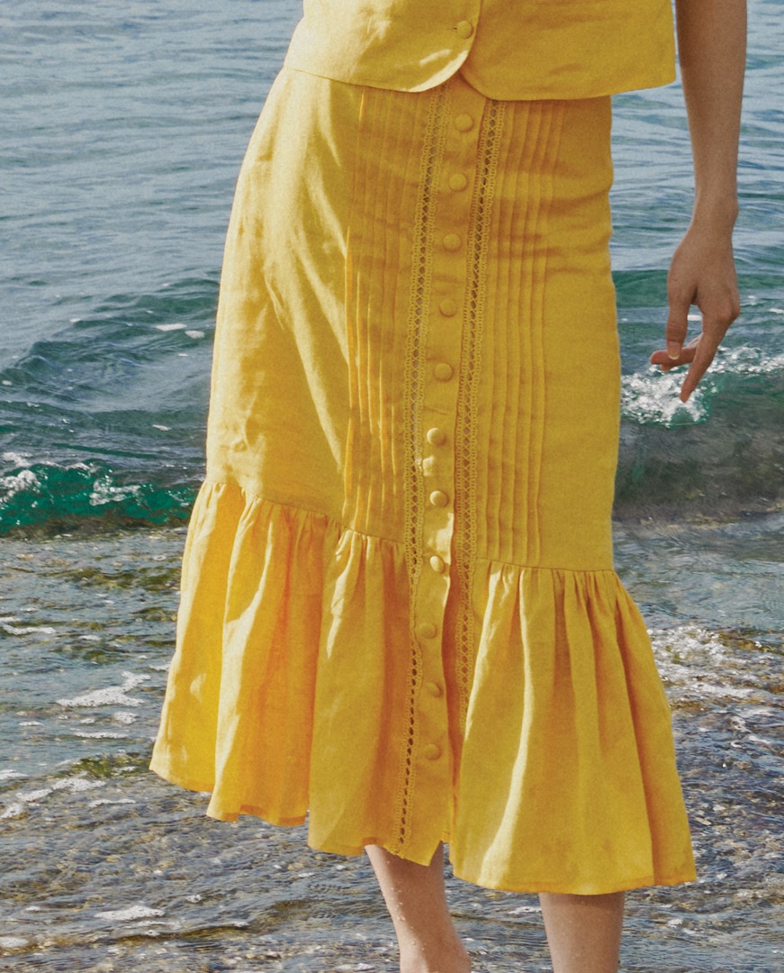 Váy Midi Godet Linen Tràng An SKI052 thời trang thiết kế Hity