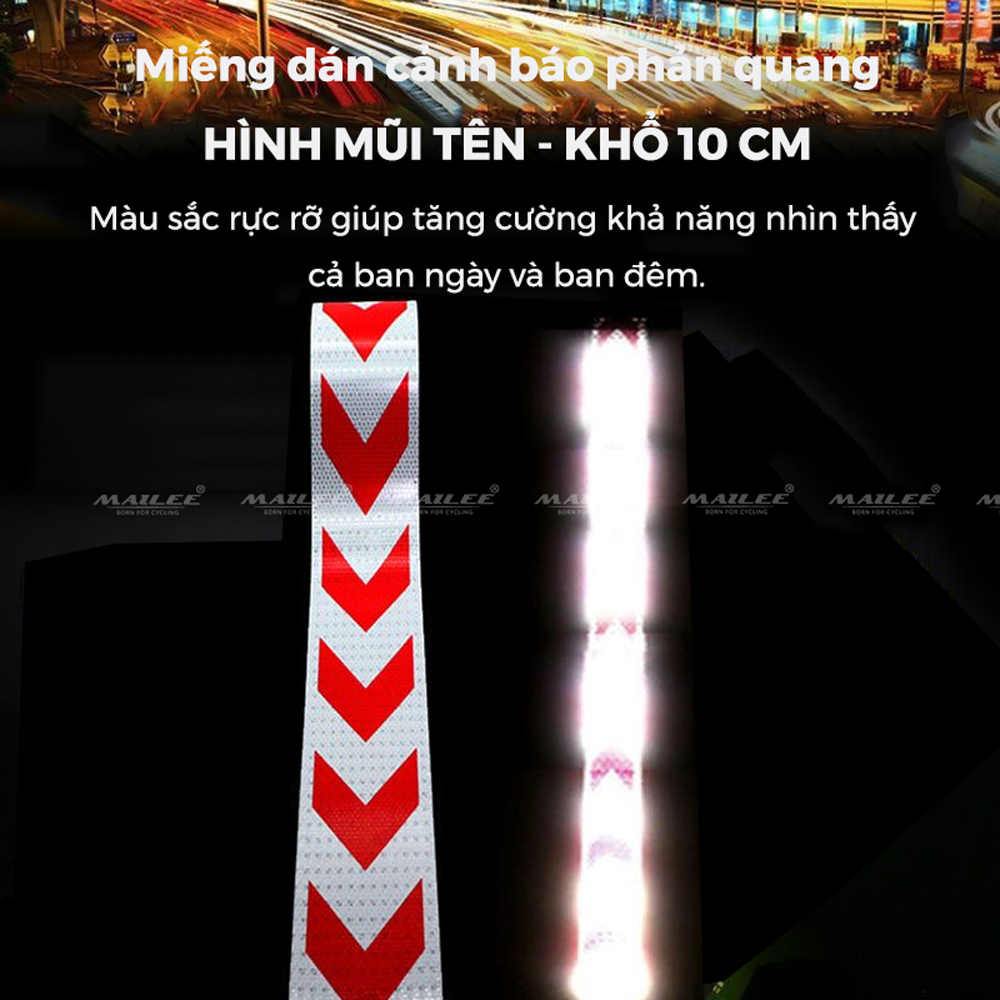 Băng Dính Phản Quang khổ rộng 10 cm x 25 mét, Cảnh Báo An Toàn Hình Mũi Tên Dùng Dán Xe Ô tô, Thùng Xe Tải, Định Hướng An Toàn, chất liệu PVC Chống Thấm Nước - Mũi Tên ĐỎ TRẮNG - Mai Lee