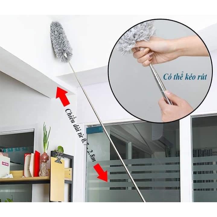 Chổi Quét Trần Gấp Gọn, Lau Bụi, Quét được mọi ngóc ngách trong nhà có thể kéo dài tới 2,8m