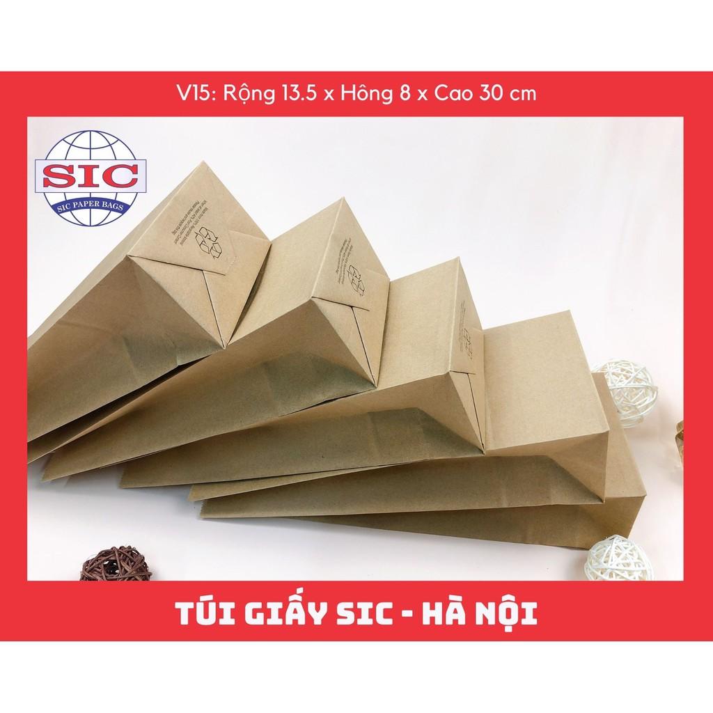 10 CHIẾC TÚI GIẤY KRAFT V15: 13.5x8x33 MÀU NÂU KHÔNG QUAI ( ẢNH THẬT)