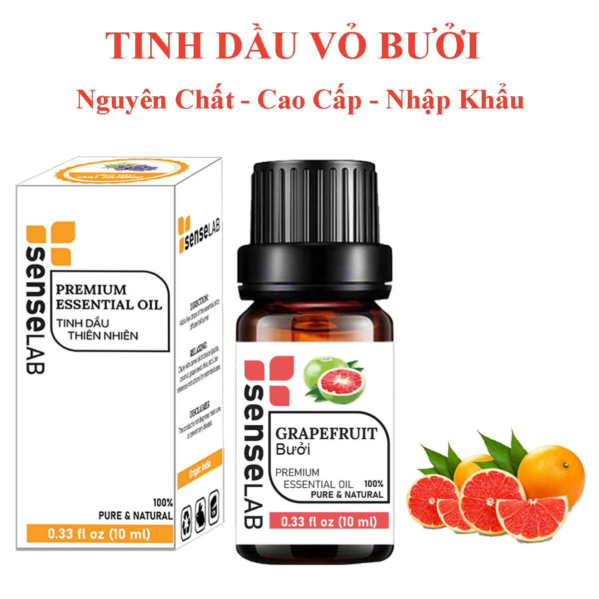 Combo 3 Tinh dầu SENSELAB nhập khẩu Ấn Độ: Tinh Dầu Cam Ngọt (10ml) + Tinh Dầu Bưởi (10ml) + Tinh Dầu Quế (10ml) - Tinh dầu thiên nhiên nguyên chất