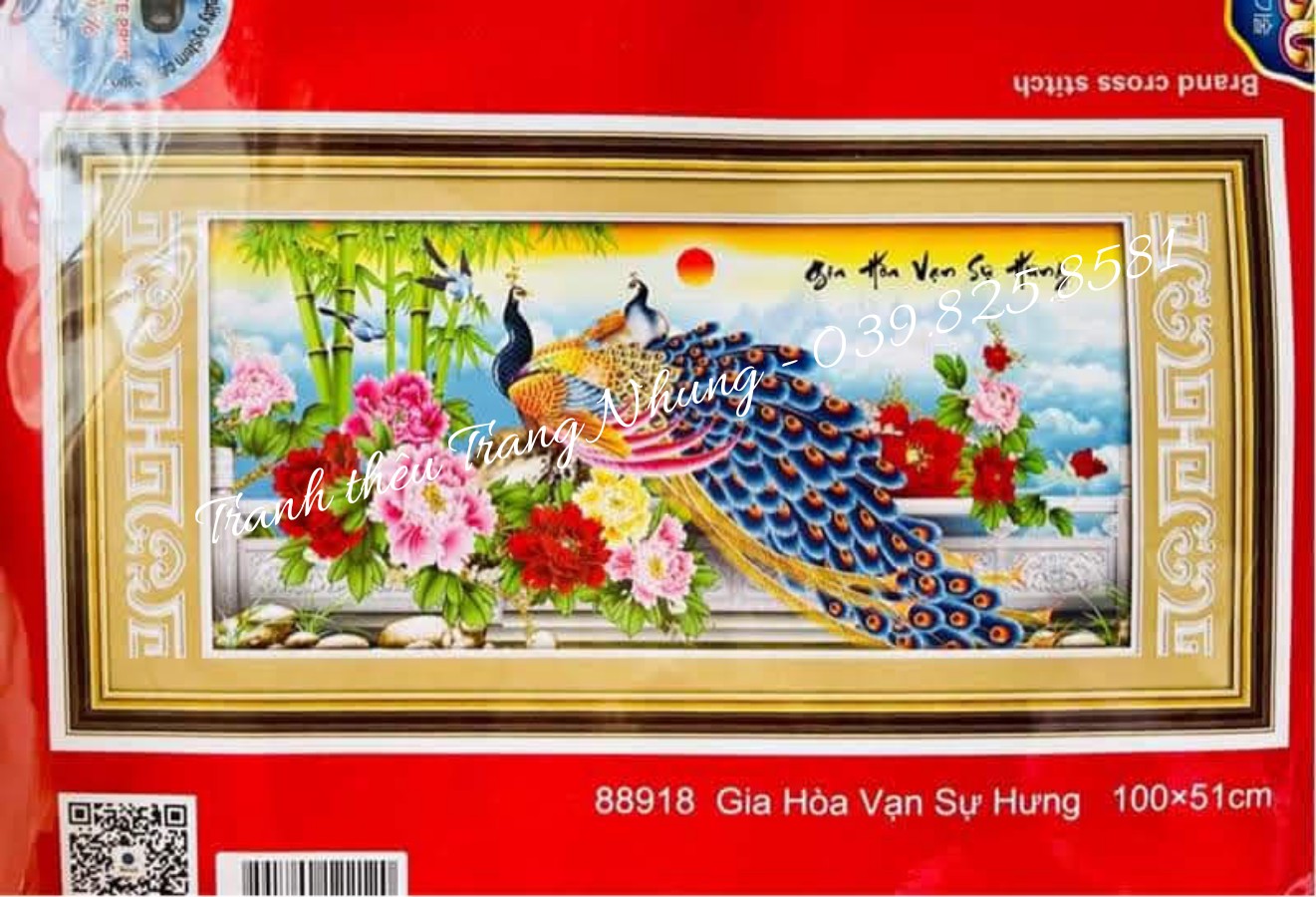 Tranh thêu chữ thập Hoa khai phú quý 88918 100x57cm