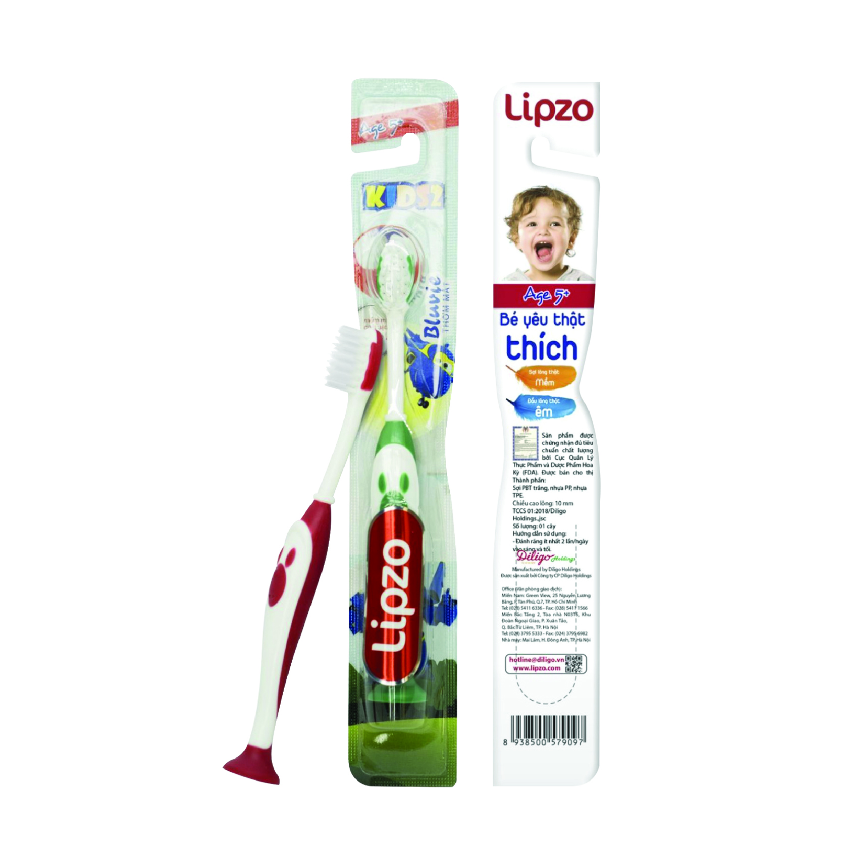 Bàn Chải Đánh Răng LIPZO Kids 2 Hình Thú Ngộ Nghĩnh Lông Chỉ Tơ Nha Khoa Siêu Mảnh Kháng Khuẩn Dành Cho Bé Trên 5 Tuổi