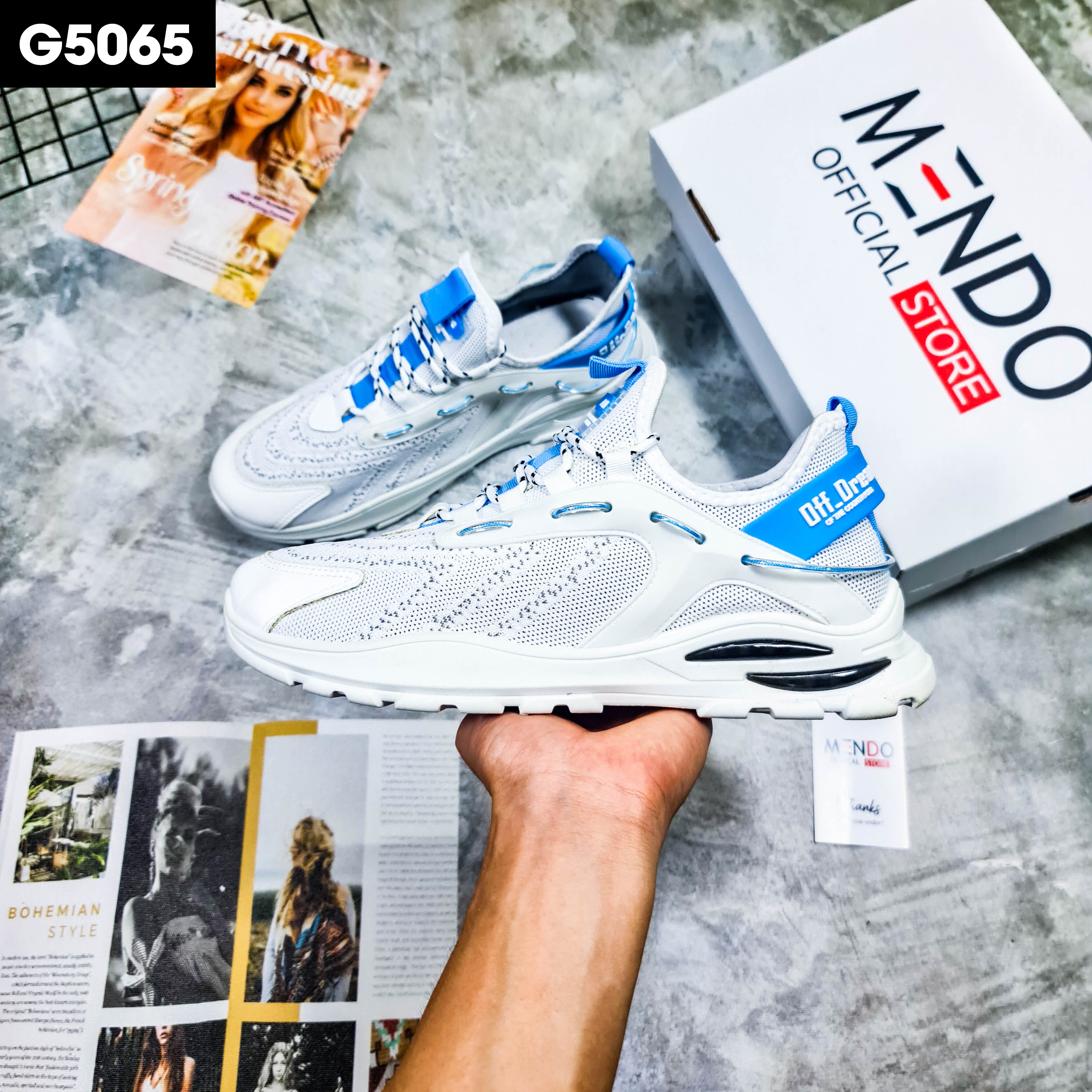 Giày Thể Thao Nam MENDO - Giày Sneaker Màu Đen - Xanh - Trắng, Giày Chạy Bộ Thể Thao Phiên Bản Hàn Quốc- G5055