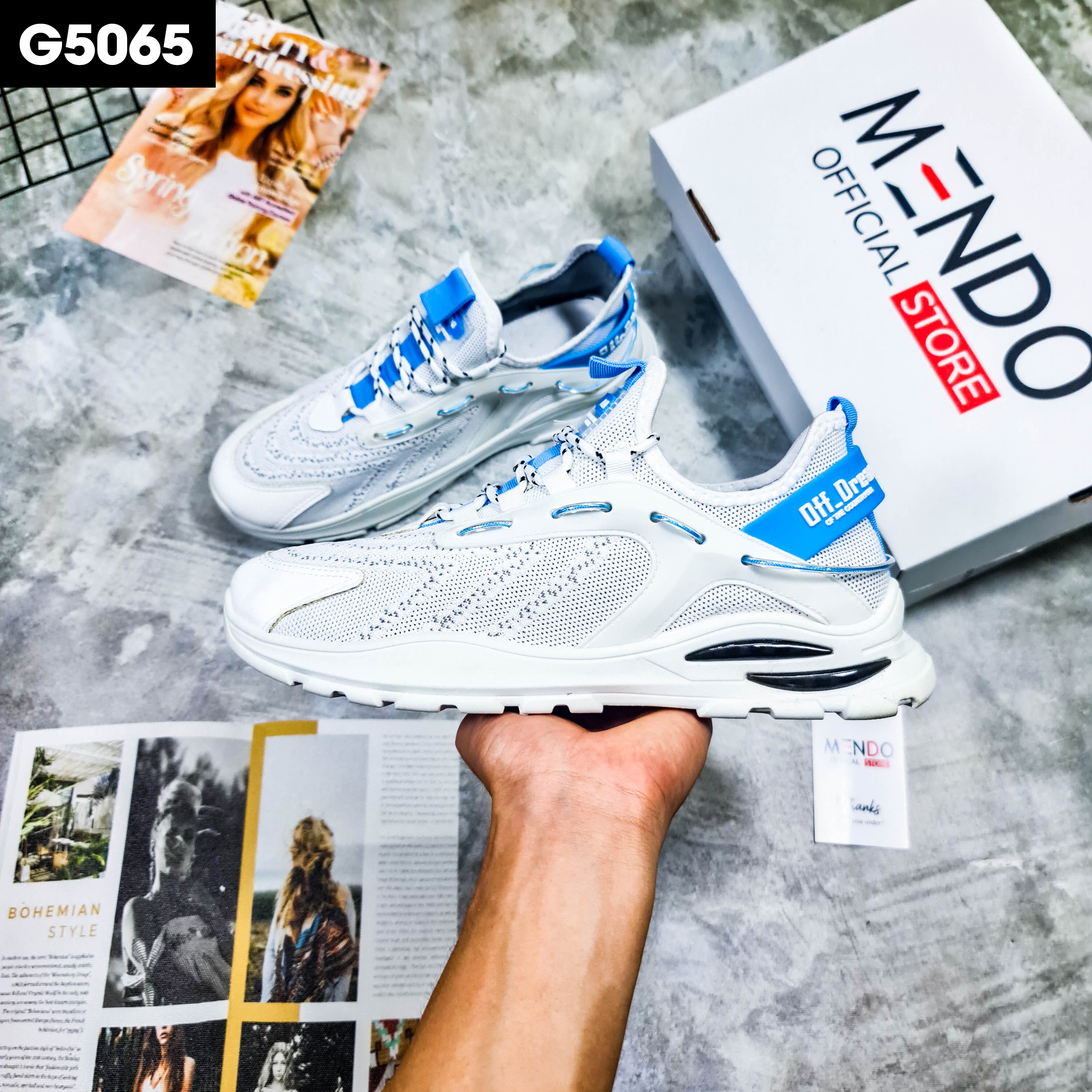 Giày Thể Thao Nam MENDO - Giày Sneaker Màu Đen - Xanh - Trắng, Giày Chạy Bộ Thể Thao Phiên Bản Hàn Quốc- G5055