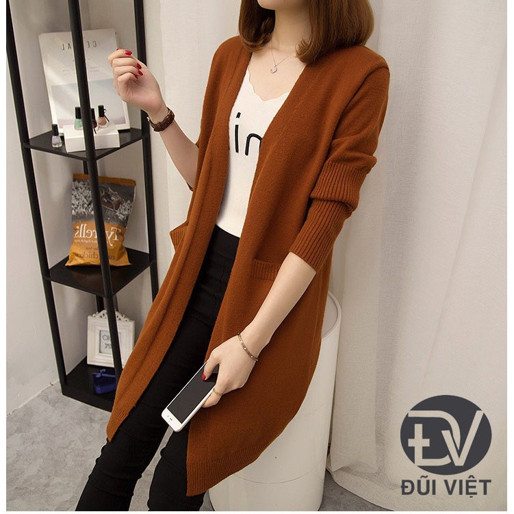 Áo cardigan nữ len dài mềm mịn dày ấm cao cấp Đũi Việt AK32