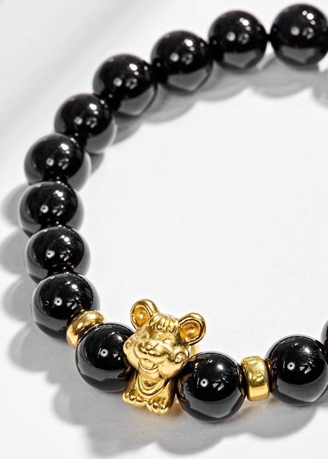 Vòng Tay Đá Thiên Thạch Charm Tuổi Tý Bạc Mạ Vàng 24K Ngọc Quý Gemstones