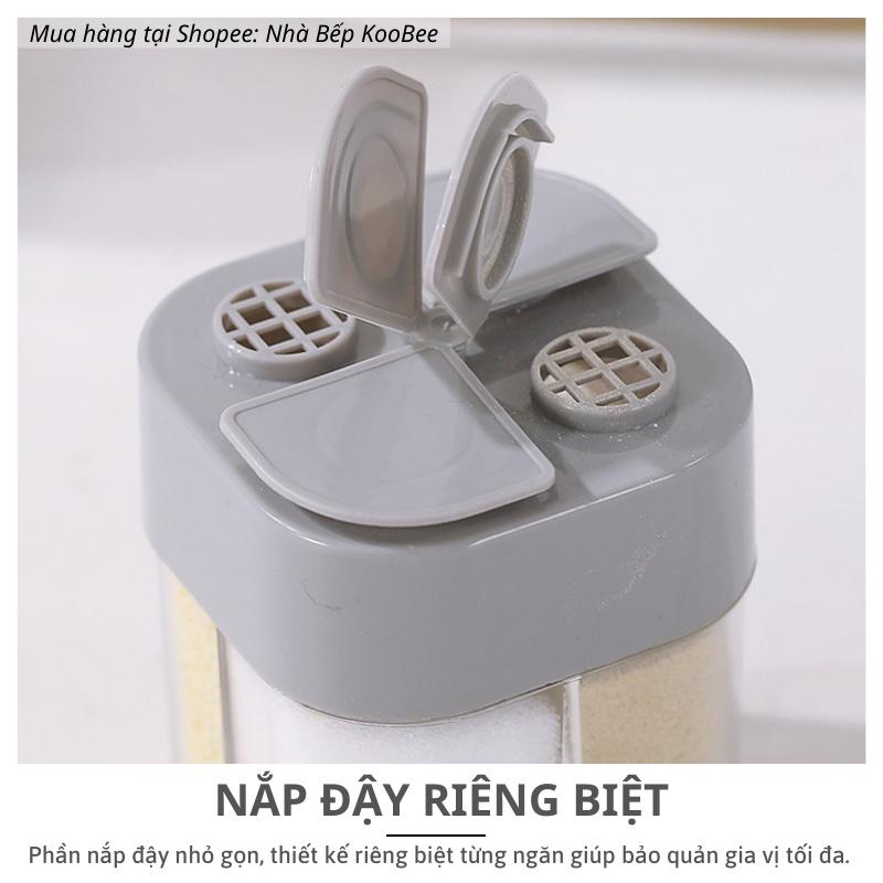 Hũ đựng gia vị 4 ngăn có lỗ rắc - Lọ rắc gia vị cao cấp bằng nhựa trong suốt KooBee