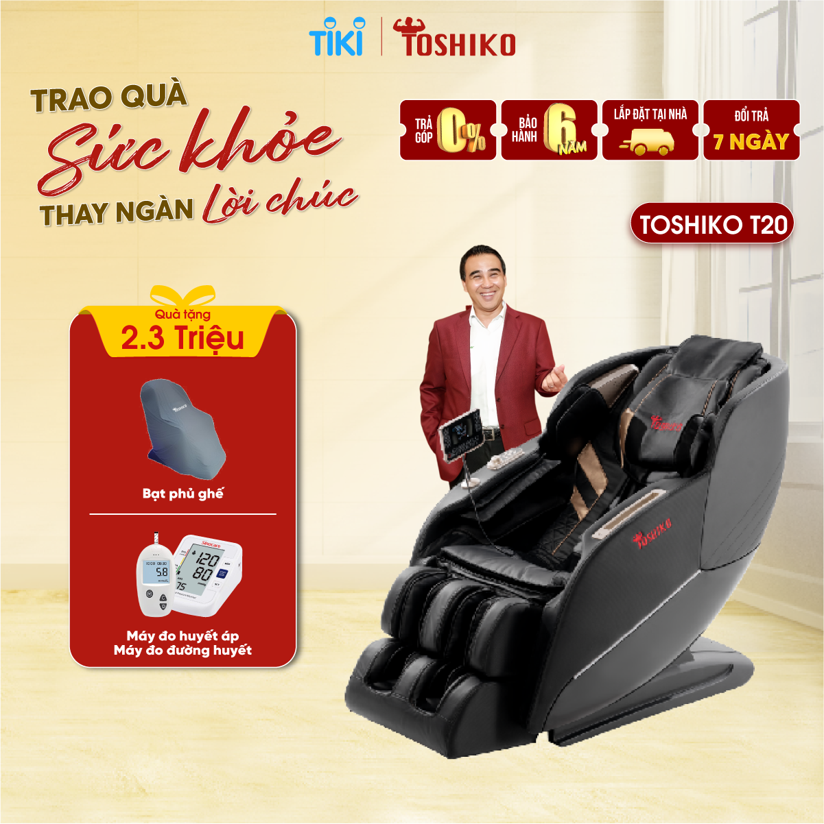 Ghế Massage Toàn Thân điều khiển giọng nói Đa Năng Toshiko T20 bảo hành 6 năm sở hữu con lăn 4D massage di chuyển, Ghế massage Cao Cấp với hệ thống AI scanbody chuyên biệt giúp con lăn điều chỉnh