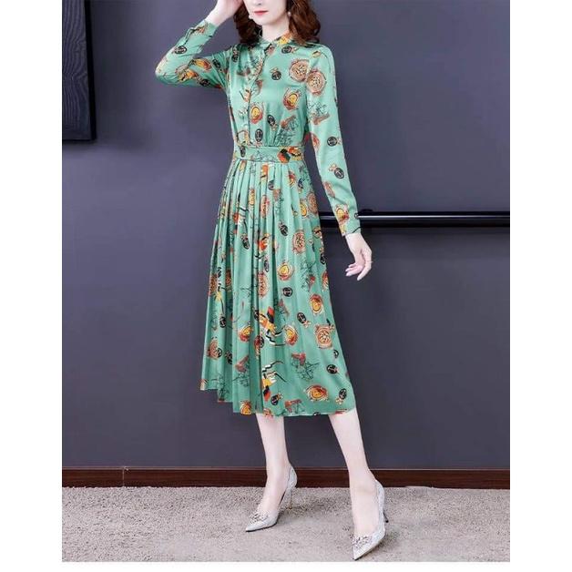 HÀNG NHẬP - ĐẦM XÒE LỤA CỔ SƠ MI CHÂN VÁY XẾP LY