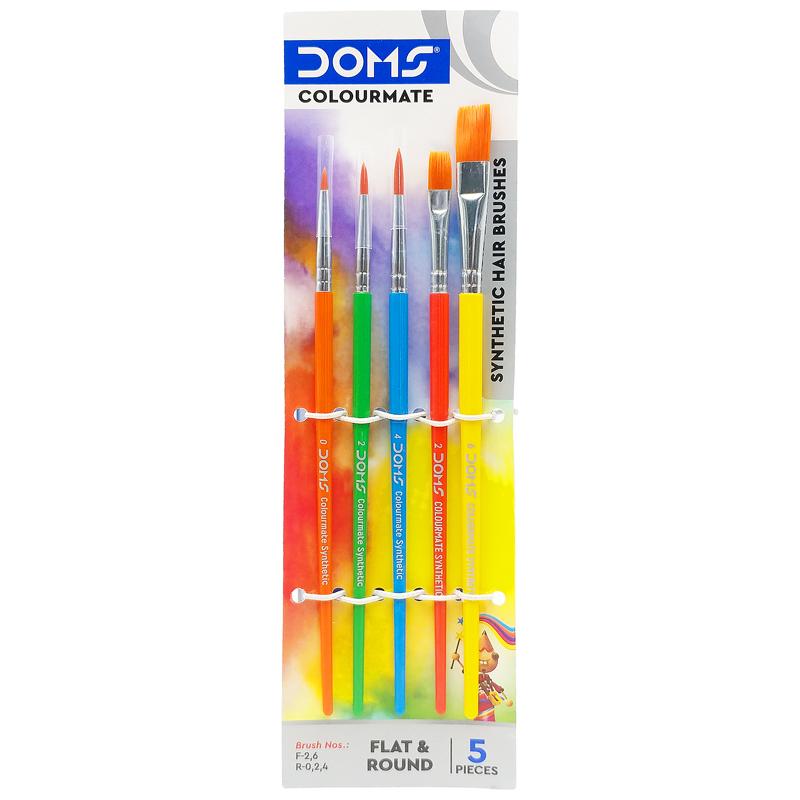 Bộ 5 Cây Cọ Vẽ Tổng Hợp Flat &amp; Round - DOMS Colormate 8339