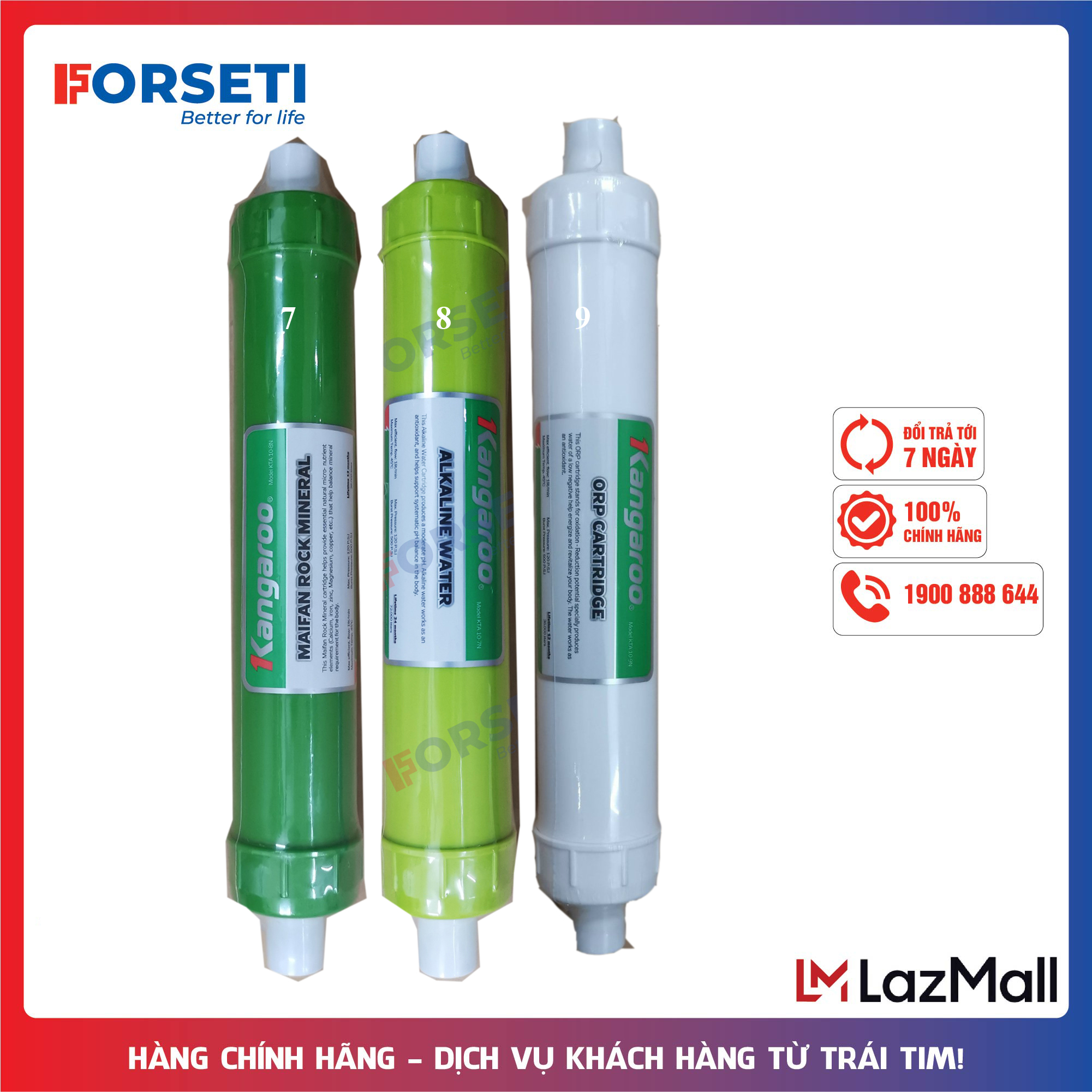 HÀNG CHÍNH HÃNG - Combo 3 lõi lọc nước Kangaroo - 789 (Alkaline, Maifan Rock, ORP)