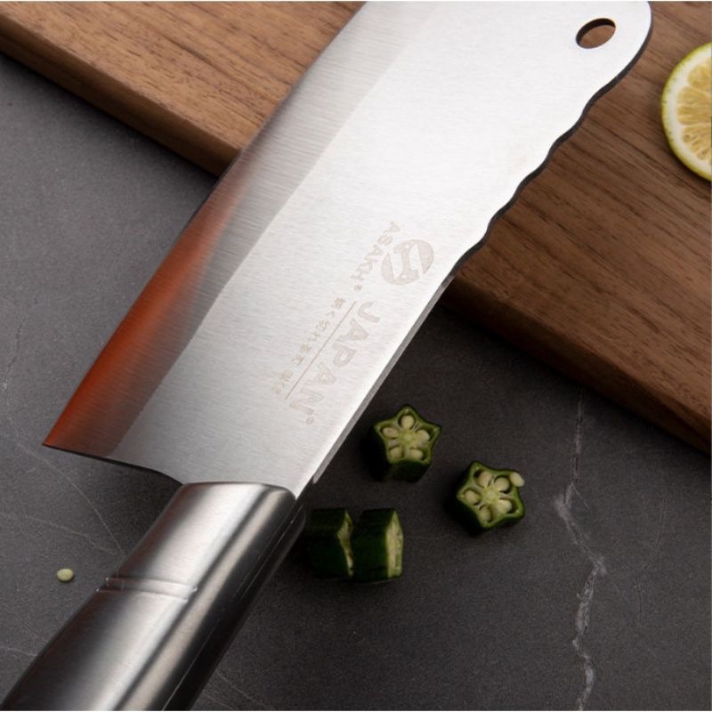 Dao chặt xương bằng inox không rỉ , chống trơn trượt , có lỗ treo lên gọn gàng , bền bỉ , sạch sẽ và an toàn
