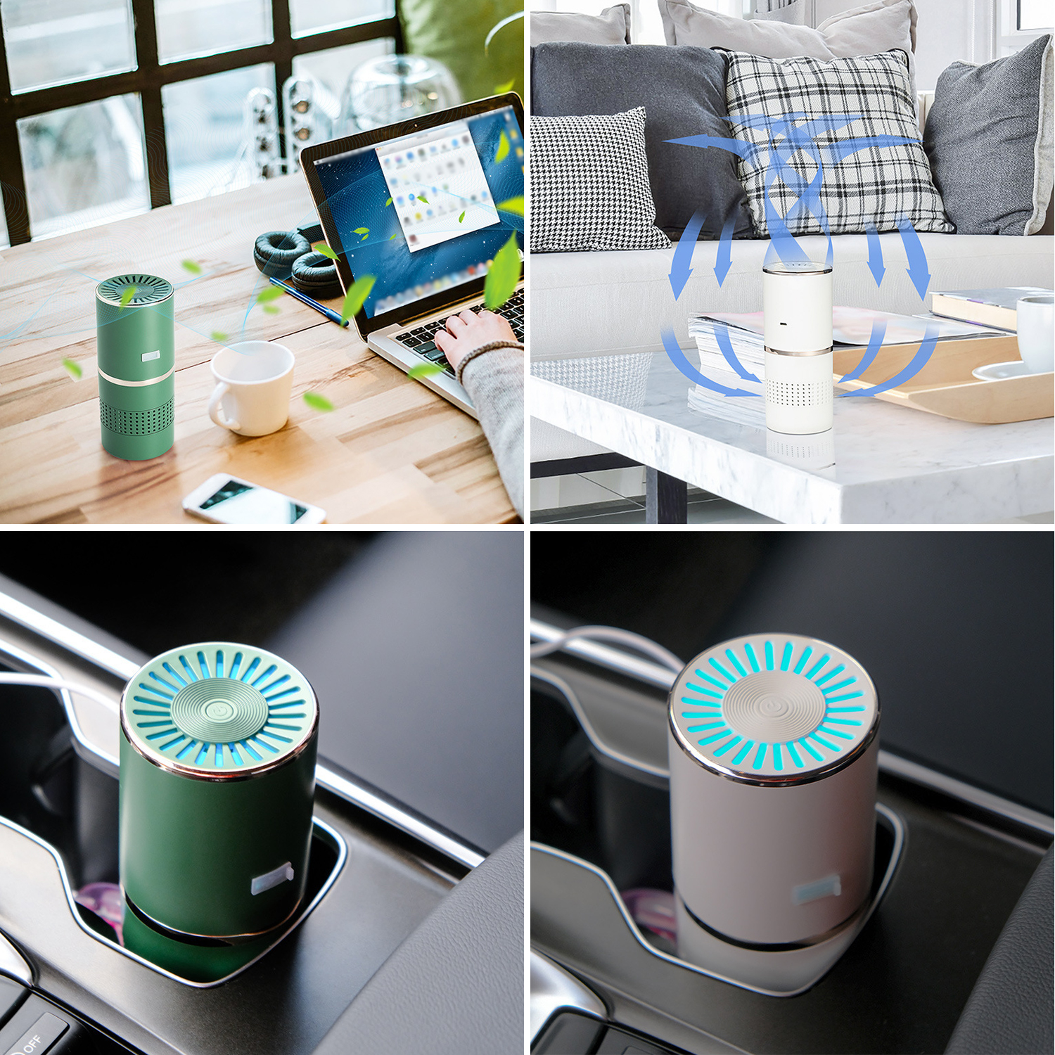 Máy lọc không khí để bàn mini kèm đèn led để ngủ, hoạt động yên tĩnh, sạc USB