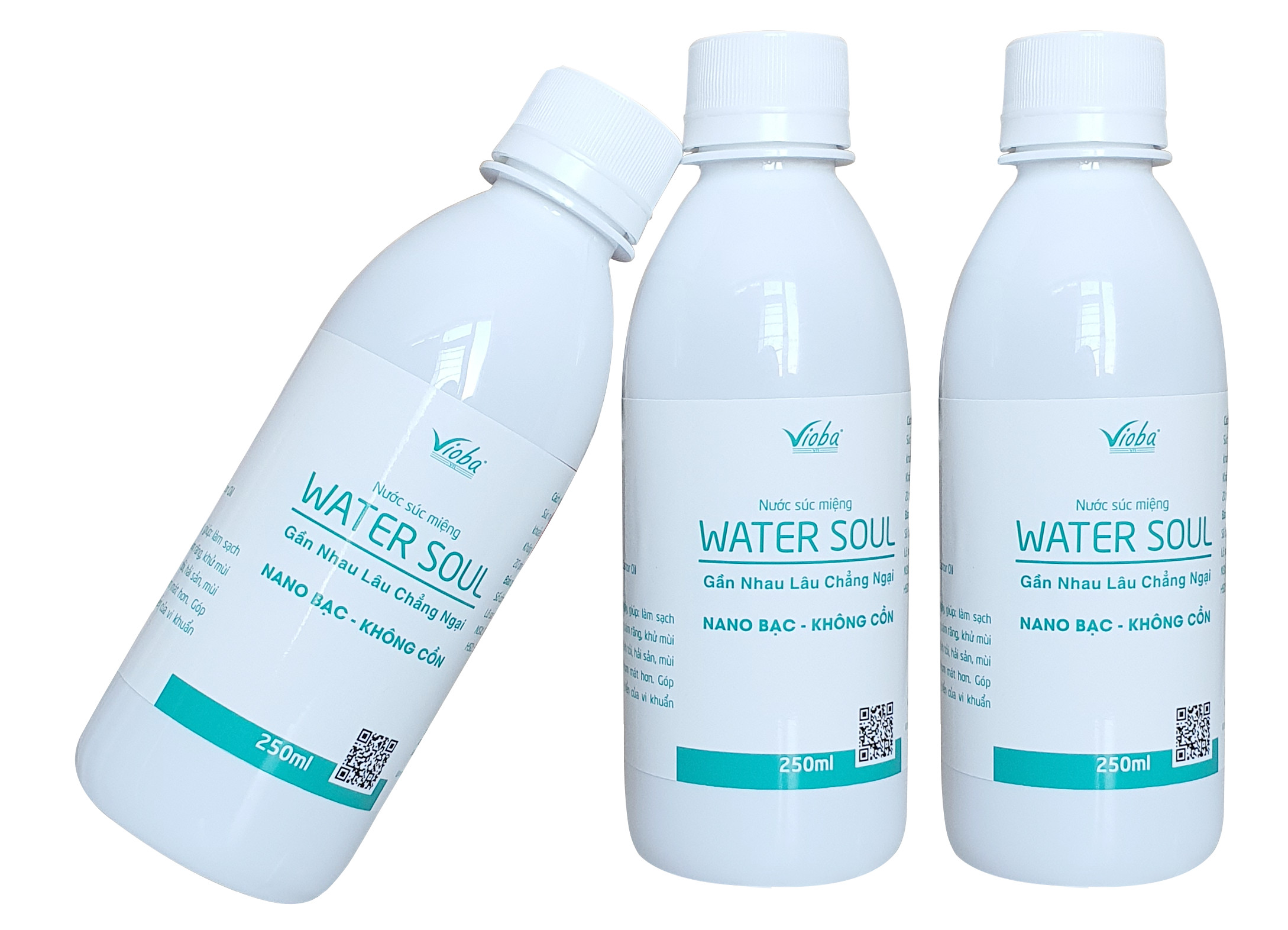 Nước súc miệng Water Soul  làm sạch răng, miệng và lợi mảng bám răng. Khử mùi hôi miệng do thức ăn... cho hơi thở thơm mát. Sản phẩm của Vioba, chai 250ml.