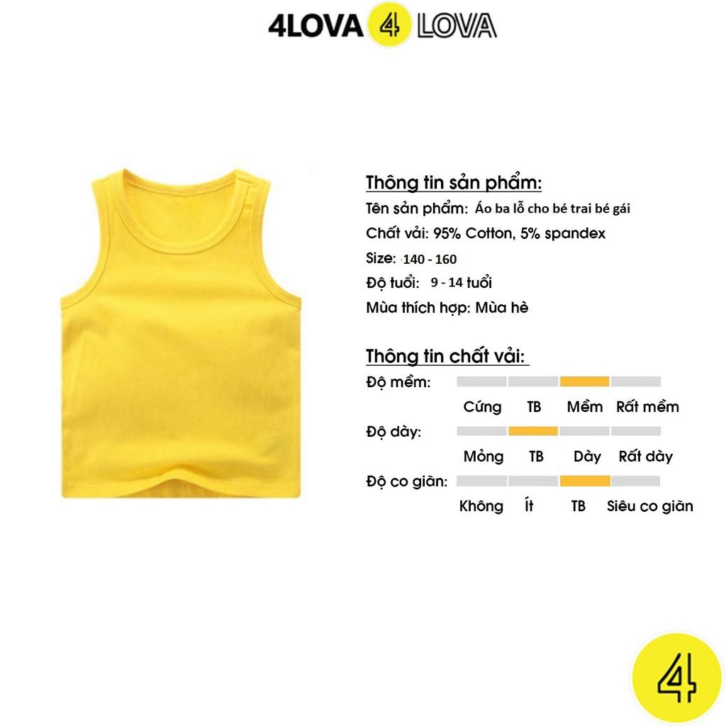 Áo thun ba lỗ cotton size đại cho bé 4LOVA trơn basic hàng chính hãng từ 28-44 kg