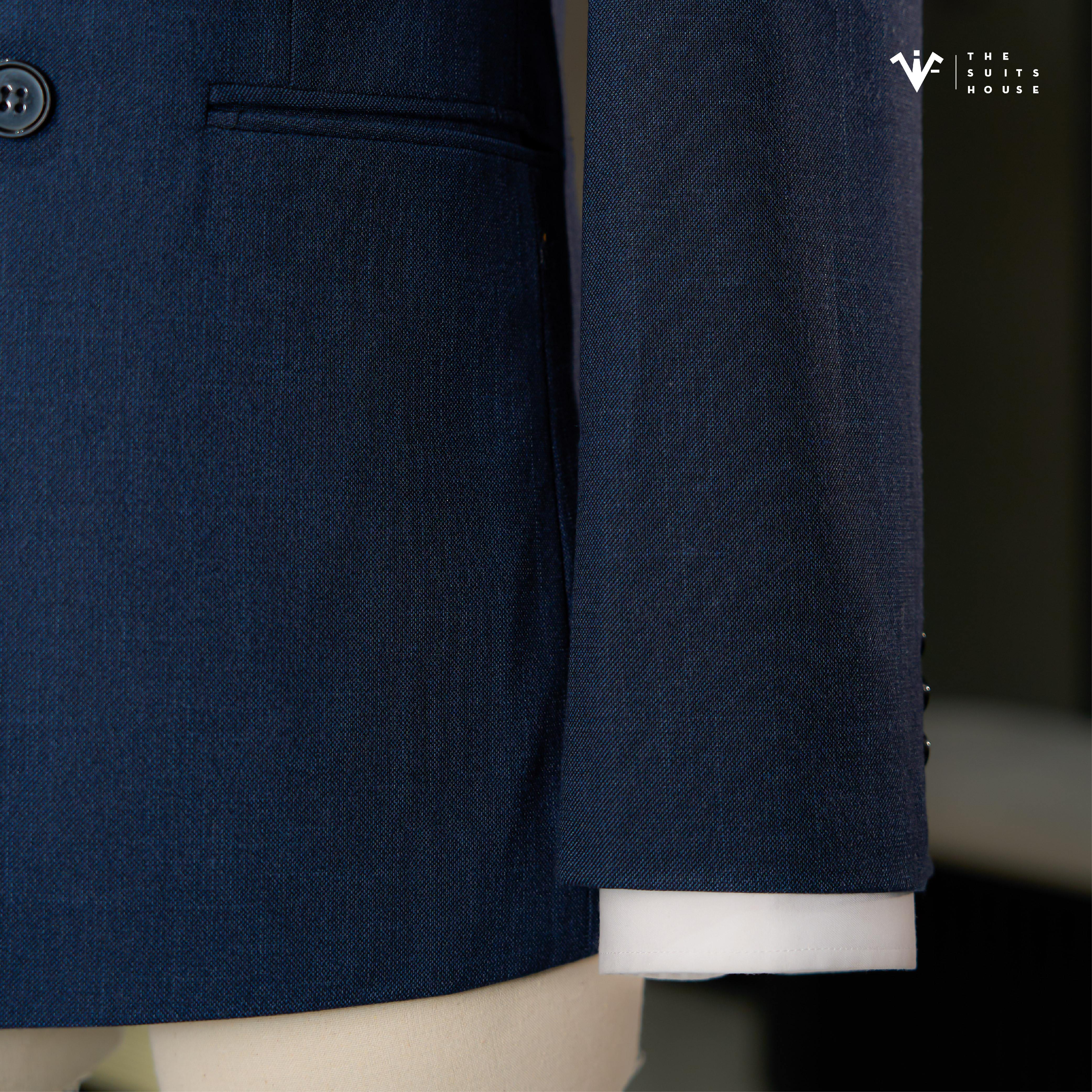 [CLASSY 2] Nguyên bộ suits 2 mảnh XANH NAVY KẺ ẨN, 6 KHUY 3 TÚI,  chất vải Wool - Nobility
