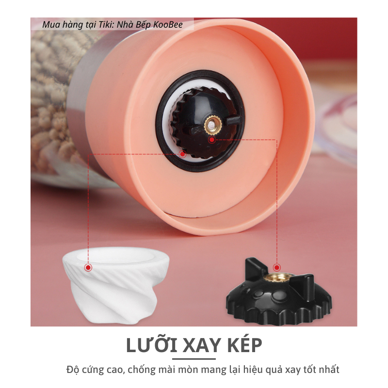 Cối xay tiêu thủy tinh cầm tay cao cấp KooBee - Lọ xay hạt tiêu đen, tiêu sọ, muối hồng, ớt khô đa năng tiện dụng