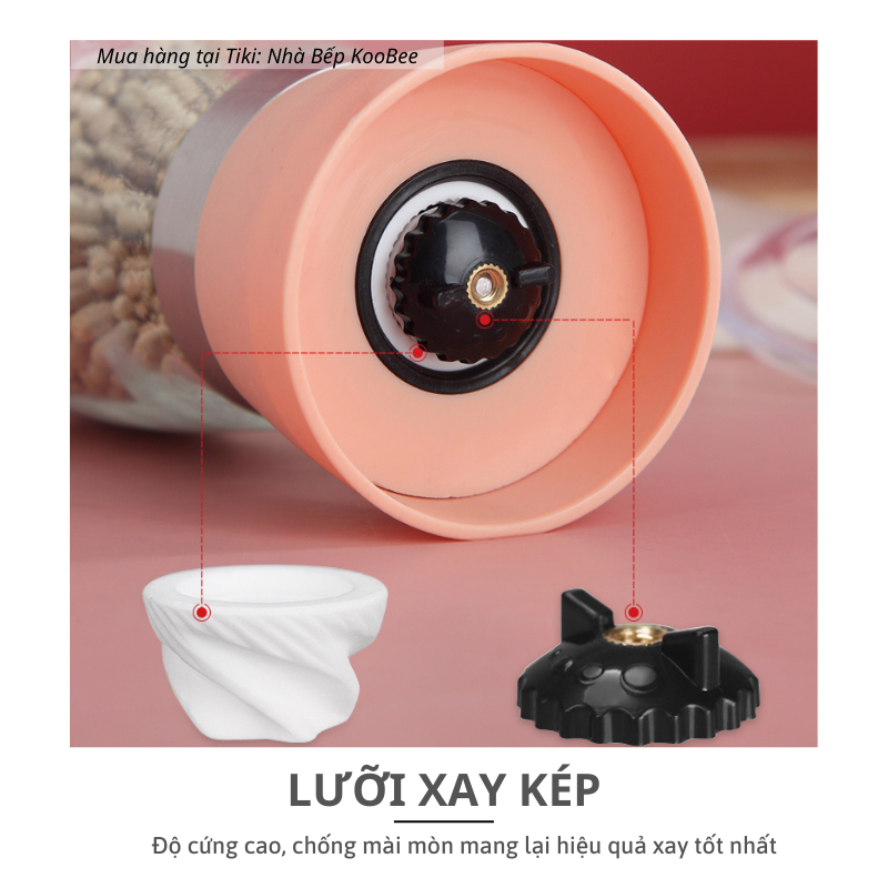 Cối xay tiêu thủy tinh cầm tay cao cấp KooBee - Lọ xay hạt tiêu đen, tiêu sọ, muối hồng, ớt khô đa năng tiện dụng (SC09)