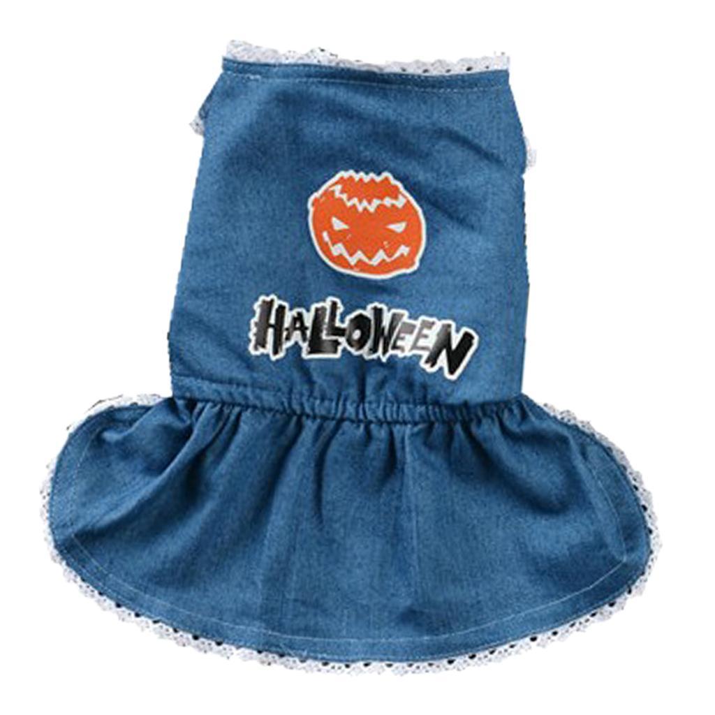 Halloween Pet Dog Dress Jeans Skirt Puppy Clothes Apparel Accessory