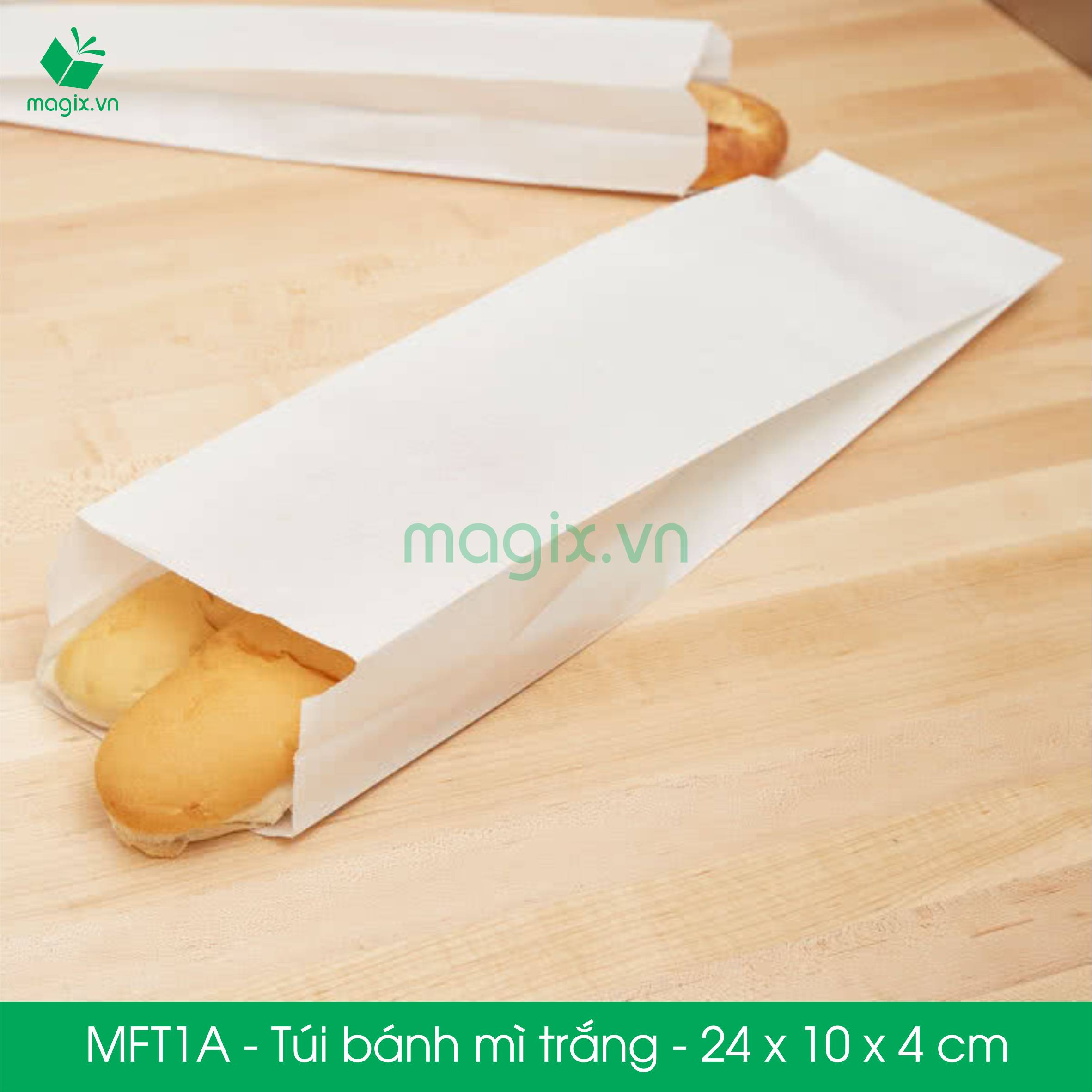 MFT1A - 24x10x4 cm - 5000 Túi giấy bánh mì trắng