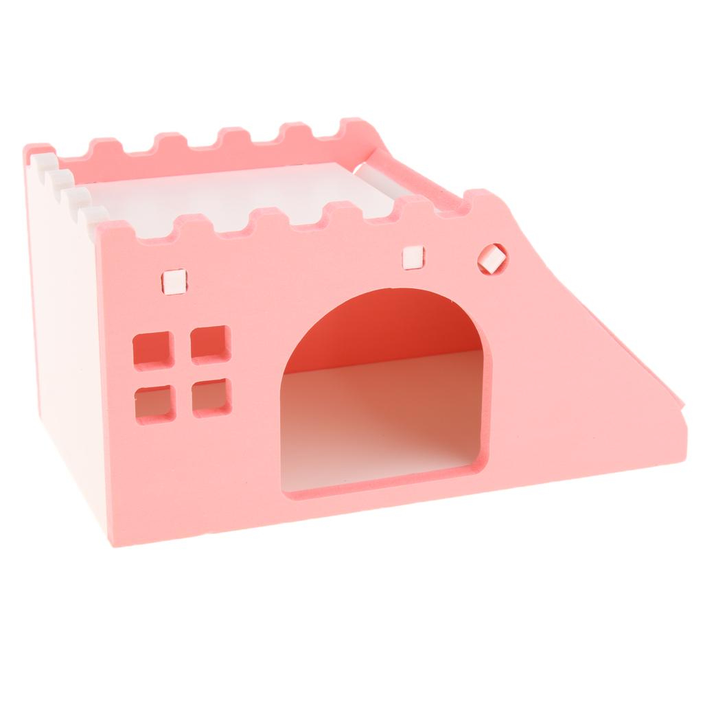 Hamster Hideout House Wood Living Hut Exercise Funny Nest Toy for Rat pink