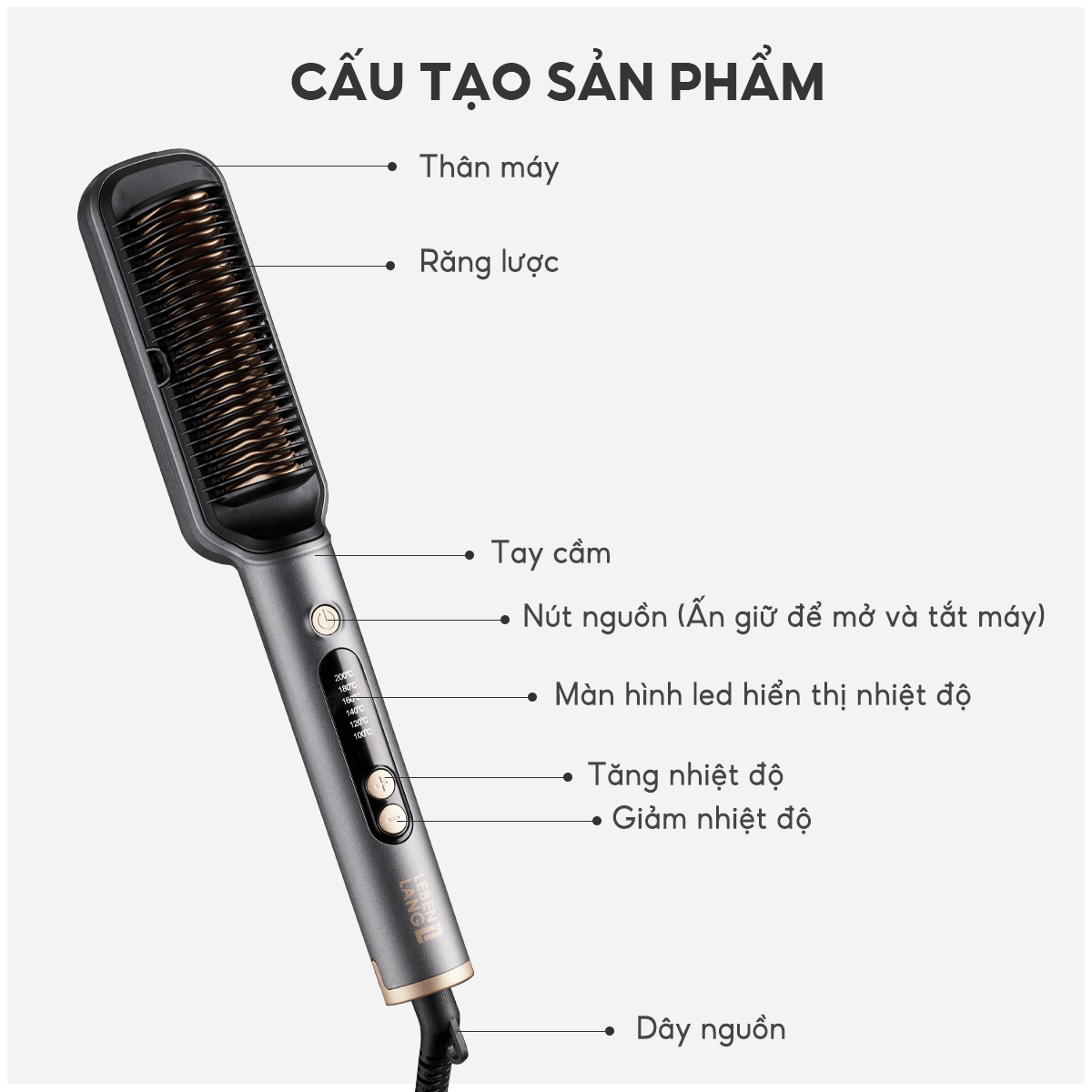 Lược điện chải tóc Lebenlang LBL3055 inon âm chống xơ rối, 30W, 2in1 kèm gương, vào nếp với 6 mức nhiệt, bảo hành 2 năm - hàng chính hãng