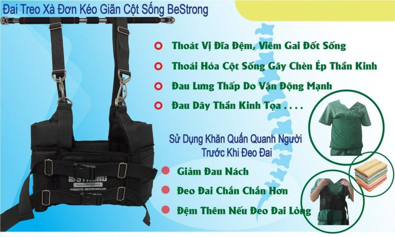 Đai Kéo Giãn Cột Sống Treo Xà - Đai Cải Tiến Móc Sắt Cho Người Thoát Vị, Thoái Hóa, Đau Lưng