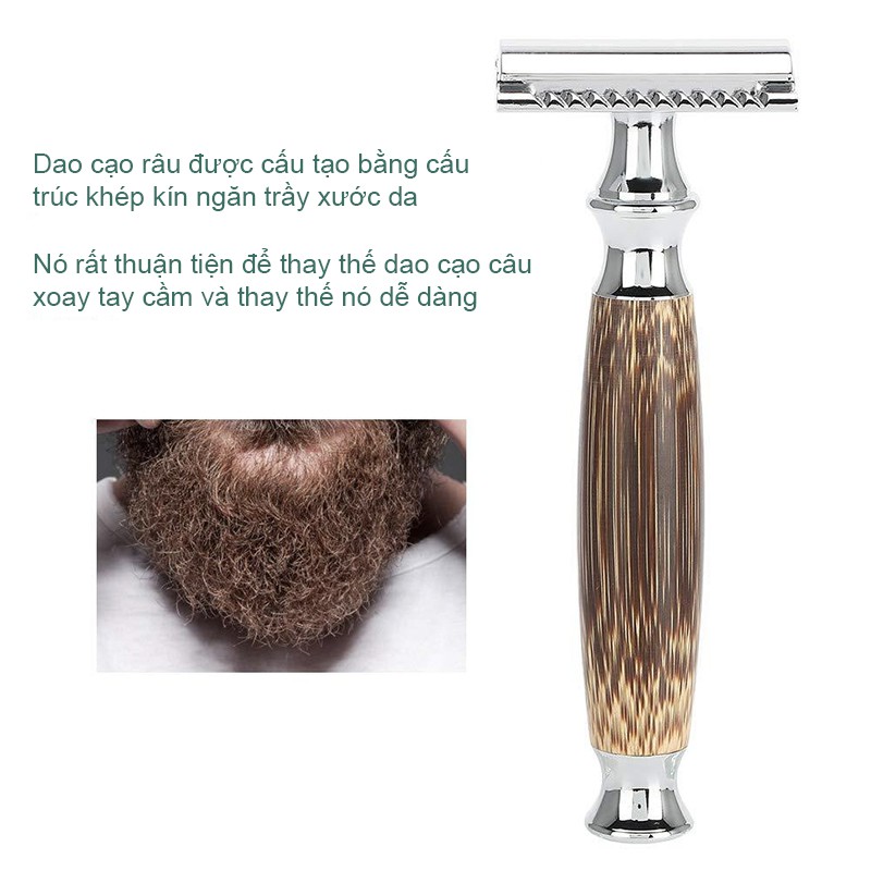 Dao cạo râu Classic cán tre cao cấp Tặng 2 lưỡi cạo thay thế