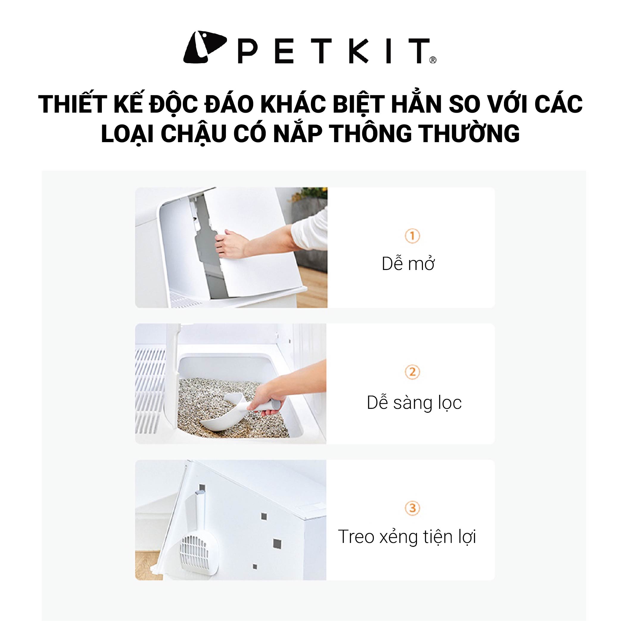 Nhà Vệ Sinh Cao Cấp Cho Mèo White Villa Petkit Kín Đáo, Chống Văng Cát, Khử Mùi Hiệu Quả