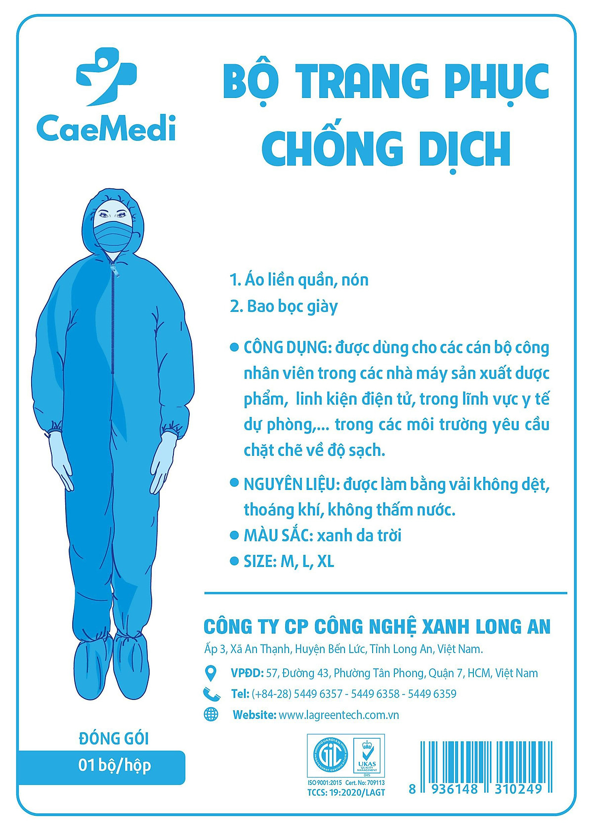 COMBO 10 Bộ Trang phục bảo hộ, chống dịch CAEMEDI Cao Cấp L0, size L, thoải mái, tiêu chuẩn, dễ sử dụng