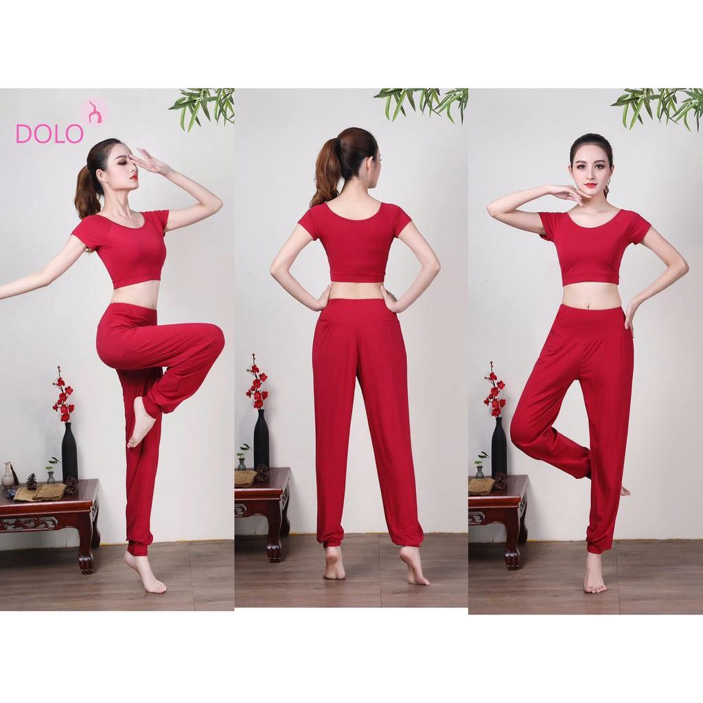 BỘ ALIBABA ĐỔ ĐÔ - áo croptop có mút, quần bo gấu, cotton mịn loại 1 - quảng châu