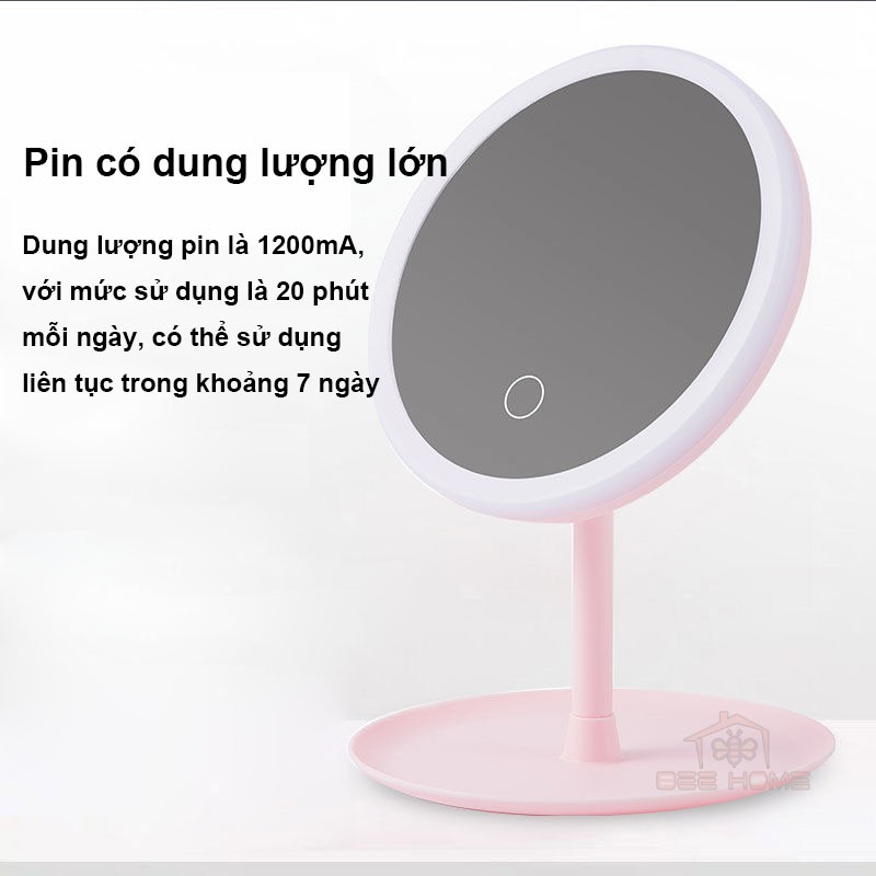 Gương soi trang điểm ️ TẶNG DÂY CÁP SẠC️ Gương đèn led cảm ứng mẫu tròn để bàn-3 CHẾ ĐỘ ÁNH SÁNG LED,mặt gương xoay360