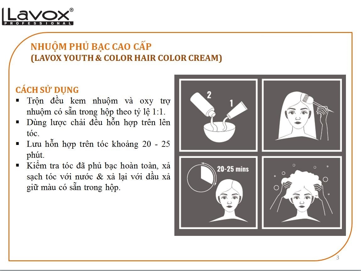 Nâu Hạt Dẻ #L4 (Mẫu Cũ Nâu Nhạt) Kem Nhuộm Dưỡng Tóc Phủ Bạc Lavox Youth&amp;Color L4