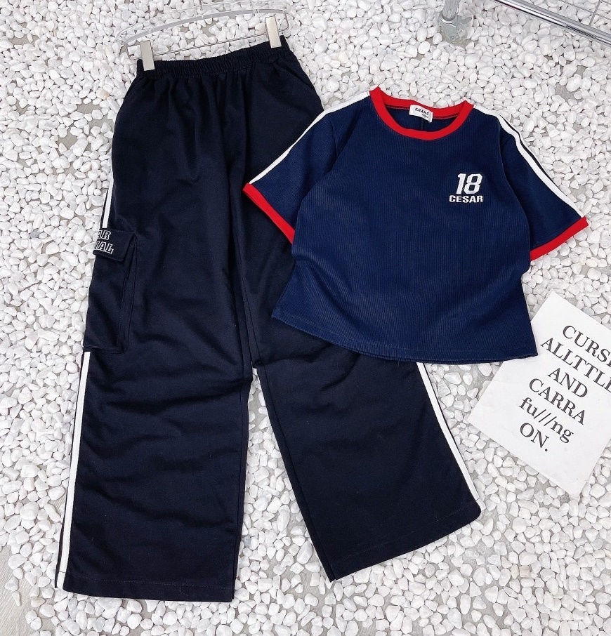 SET QUẦN THUN DÀI ỐNG RỘNG LƯNG CAO TÚI HỘP + ÁO CROPTOP TRƠN BABY TEE CƠ BẢN BASIC XANH ĐEN THỂ THAO DẠO PHỐ ĐI CHƠI ĐI BIỂN