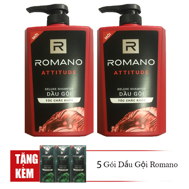 Bộ 2 Chai Dầu gội Romano Attitude (650ml*2)+ Tặng 5 gói dầu gội Romano