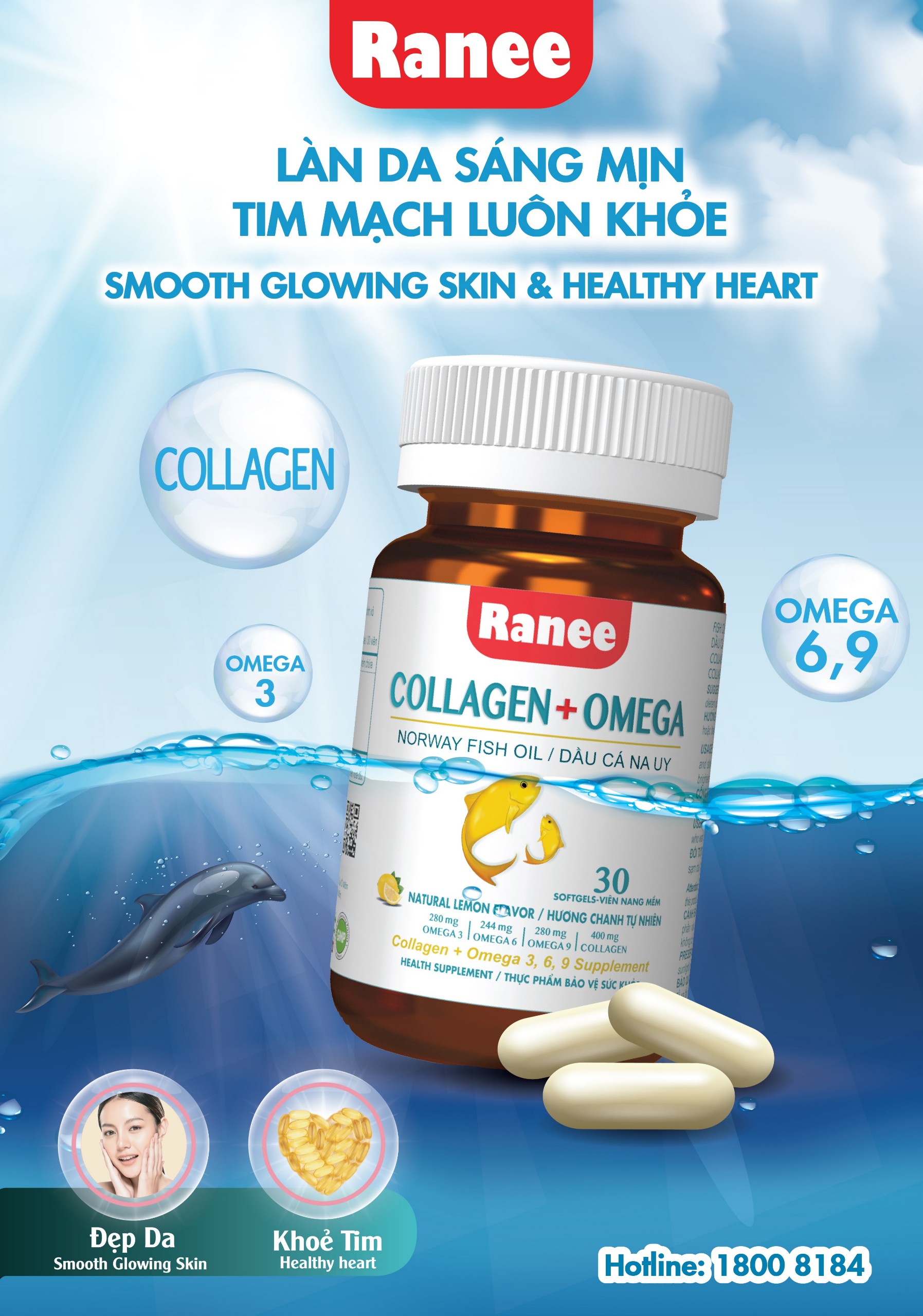 Thực Phẩm Chức Năng Ranee Collagen + Omega ( Hộp 30 viên ) Đẹp da, ngăn ngừa lão hóa