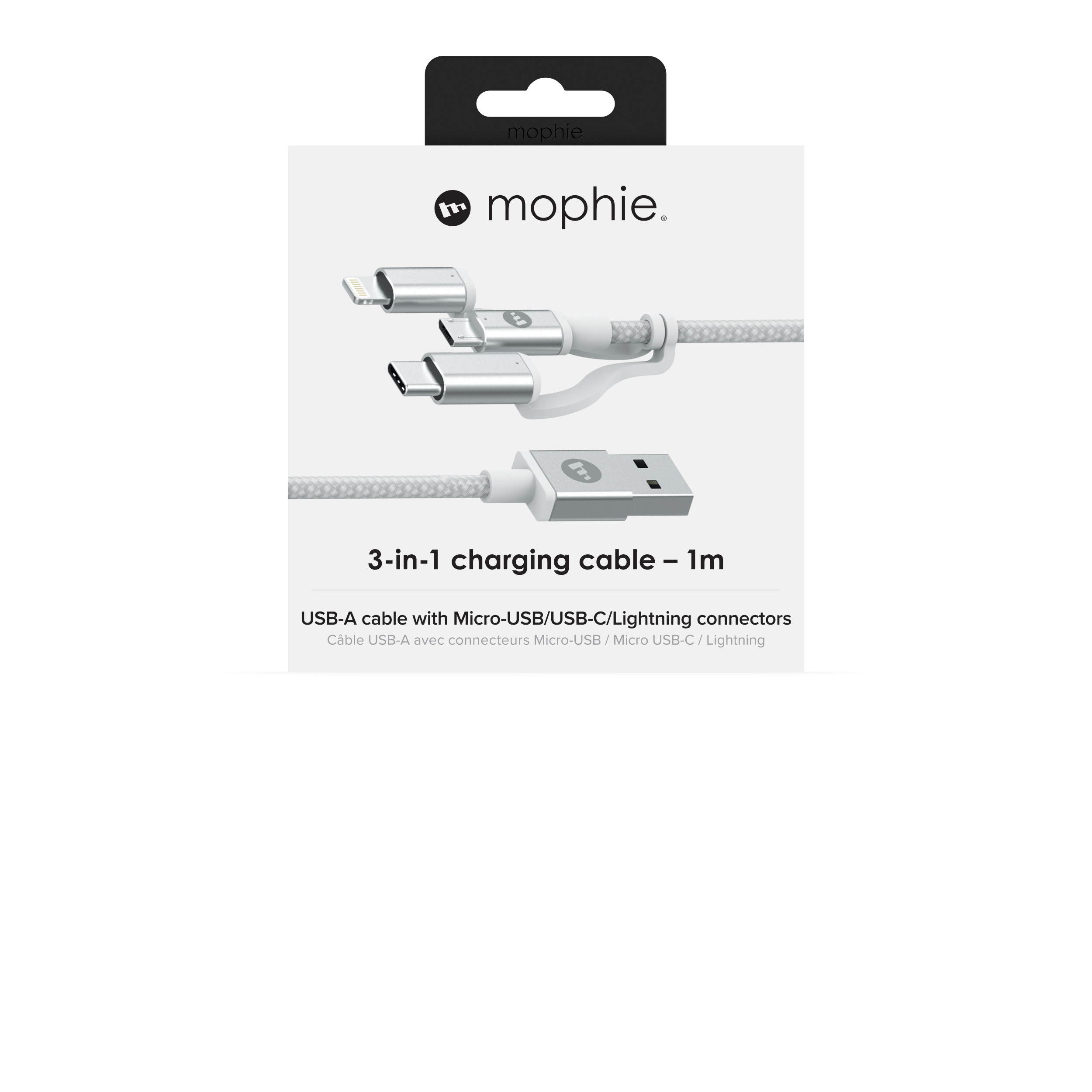 Dây Cáp Sạc 3 Trong 1 USB Type A to USB Type C/ Micro USB/ Lightning Chuẩn MFi Tri-Trip Mophie 1m 409903220 - Hàng Chính Hãng