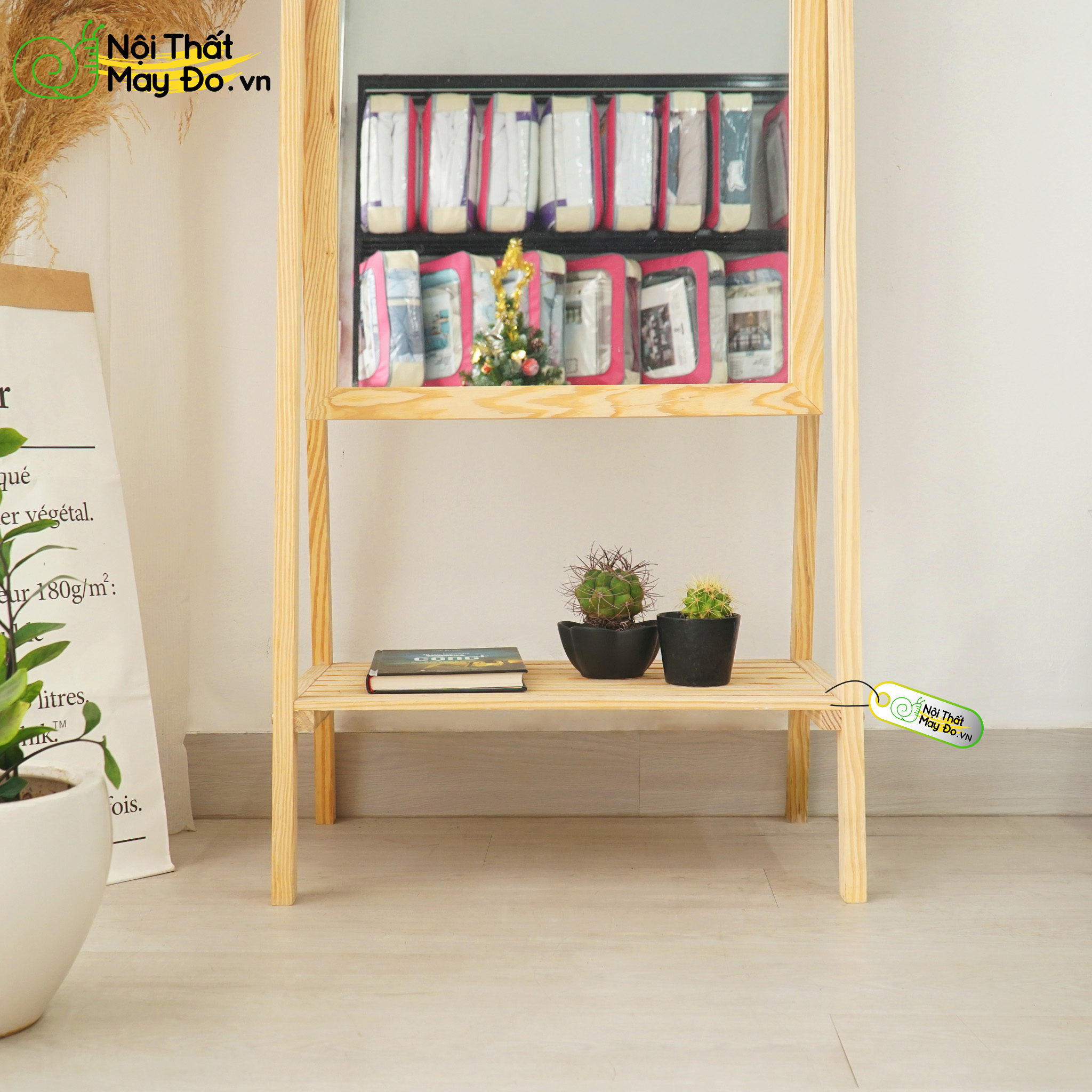 Gương Soi Toàn Thân Liền Kệ - A Mirror Shelf - Có Kệ Nhỏ Chứa Đồ Tiện Lợi - Khung Gỗ Tự Nhiên - Dễ Di Chuyển - Có 3 màu lựa chọn