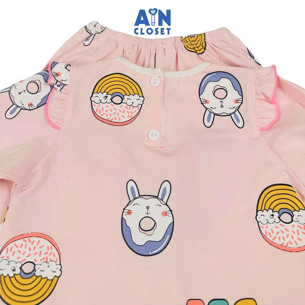 Bộ quần áo Dài bé gái họa tiết Bánh Donut DRE Hồng Thun cotton - AICDBGPDW4NZ - AIN Closet