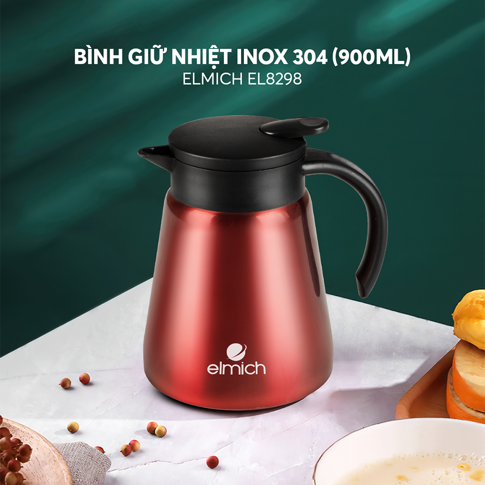 Bình Giữ Nhiệt Gia Đình INOX 304, Tráng bạc Elmich EL-8298 (Dung tích 900ml, Có Lưới Lọc Trà, Giữ Nóng 8h - Giữ Lạnh 12h) - Hàng Chính Hãng