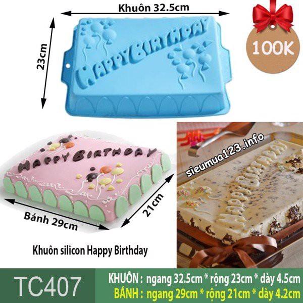 Khuôn silicon làm bánh rau câu Happy Birthday hình chữ nhật 29cm