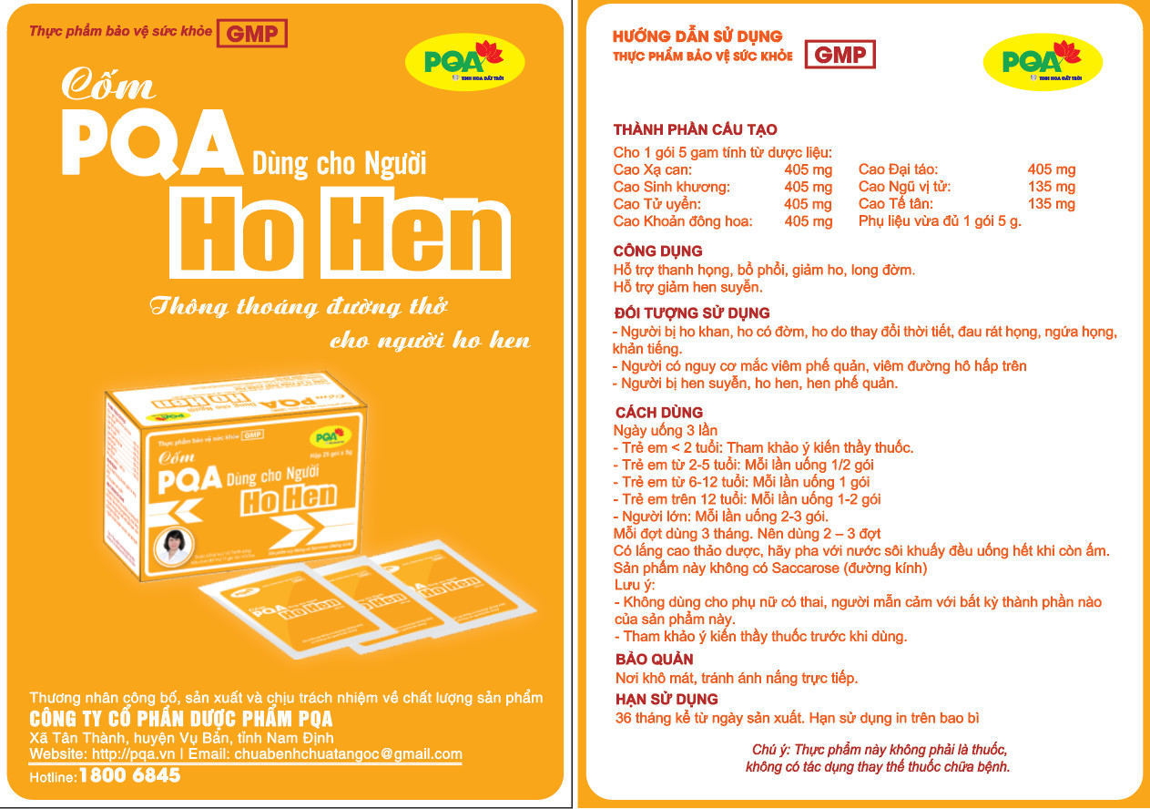 Cốm Ho Hen PQA Thành Phần Từ Thiên Nhiên Hỗ Trợ Thanh Họng, Bổ Phổi, Giảm Ho Và Hen Suyễn Hộp 25 Gói