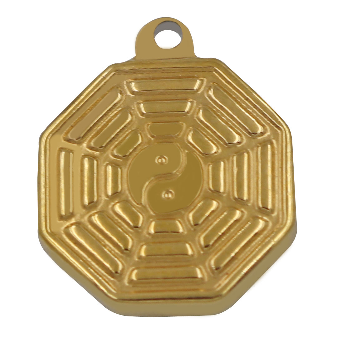 Vòng chuỗi đeo tay gỗ nam mộc charm bát quái inox vàng, vòng tay hạt chuỗi, vòng chuỗi phong thủy, vòng tay nam nữ
