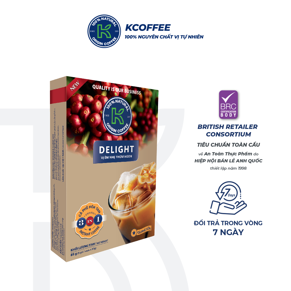 Cà phê hòa tan K Coffee 3 in 1 Delight đậm đà vị cà phê sữa đá 85G (Hộp 5 gói x 17g)