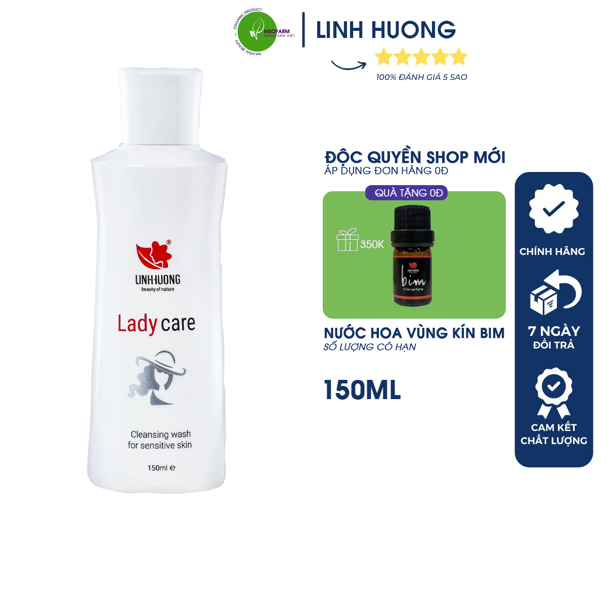 Hình ảnh Lady Care Linh Hương Dung dịch vệ sinh phụ nữ làm hồng hết thâm se khít cô bé ngăn ngừa viêm nhiễm phụ khoa 150ml Tặng nước hoa cô bé 5ml