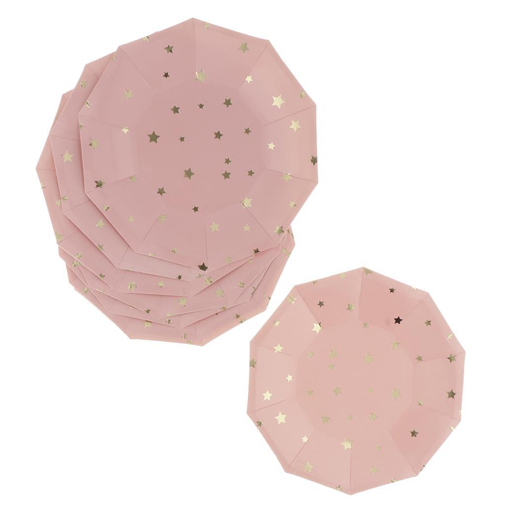 8 Pieces Gilding Star Paper Plate Disposable Birthday Cake Tray Pink