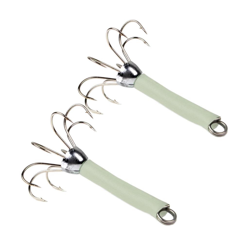2 Pieces Fishing Lures Squid Jigs Hooks Freshwater Saltwater Bait Green
