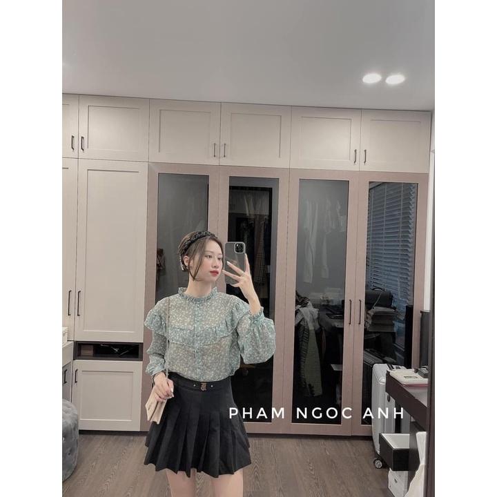 ÁO SƠ MI HOA XANH BÈO VAI KHUY BỌC - DRA0031